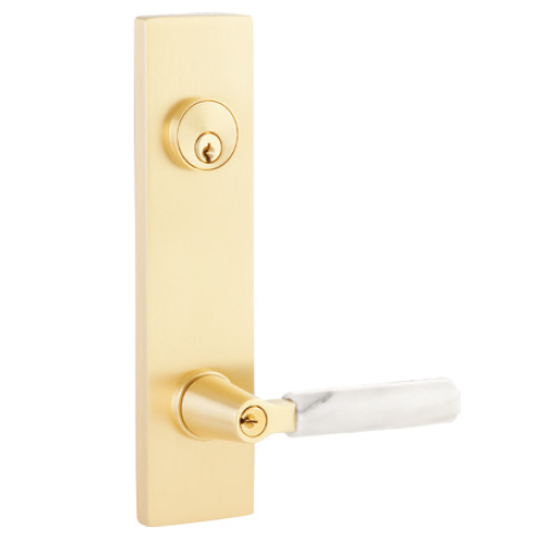 Satin-Brass Front Door Handle - Modern Entry Door Lock Set with  Deadbolt,Exterior Door Lever 3 Keys for Left & Right Hand Door (Satin Brass)