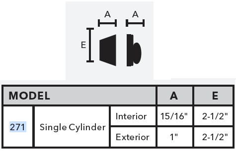 Weslock Premiere Essentials 271 Single Cylinder Deadbolt Dimensions