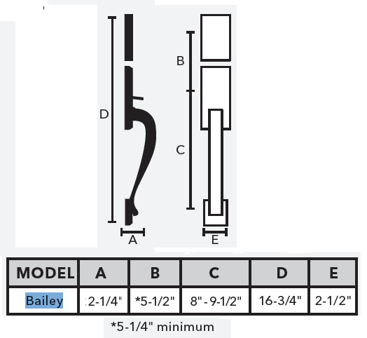 Weslock Transitional Collection 2840 Bailey Handleset Dimensions