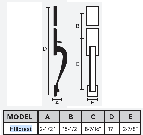 Weslock Premiere Essentials Collection 2810 Hillcrest Handleset Dimensions