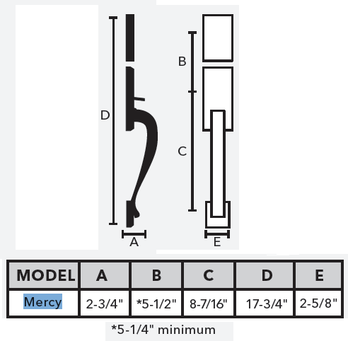 Weslock Premiere Essentials Collection 2830 Mercy Handleset Dimensions