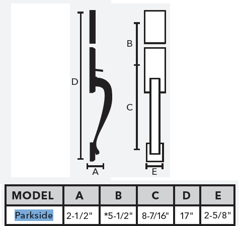 Weslock Premiere Essentials Collection 2820 Parkside Handleset Dimensions