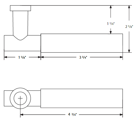 Emtek Select Dark Walnut Door Lever Set with T-Bar Stem Dimensions