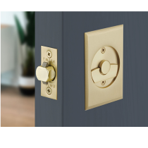 Emtek 2015 Rectangular Privacy Pocket Door Tubular Lock, Interior shown in Satin Brass (US4)