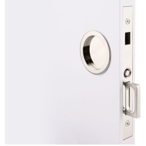 Emtek 2176 Round Pocket Door Mortise Lock shown in Polished chrome (US26)