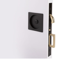 Emtek 2185 Square Privacy Pocket Door Mortise Lock Exterior shown in Flat Black (US19)