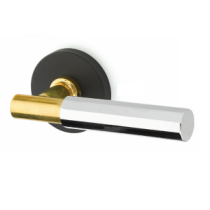 Emtek Select T-Bar Faceted Lever with Black Disk Rose, Unlacquered Brass T-Bar and Polished Chrome Lever