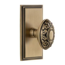 Grandeur Grande Victorian Door Knob Set with Carre Short Plate Vintage Brass