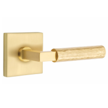 Emtek L-Square Hammered Lever w/Square Rose in Satin Brass