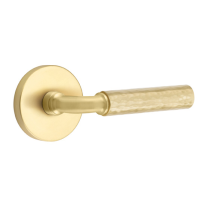 Emtek Select Hammered Door Lever Set with R-Bar Stem w/Disk Rose Satin Brass