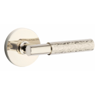 Emtek T-Bar Hammered Lever with Disk Rose in Polished nickel