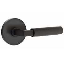 Emtek Select L-Square Knurled Door Lever with Disk rose in Flat Black