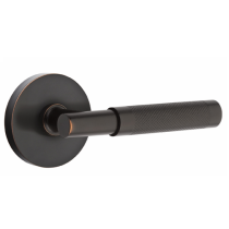 Emtek Select Knurled Door Lever Set with T-Bar Stem with Disk Rose in Oil Rubbed Bronze