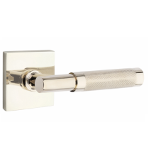 Emtek Select Knurled Door Lever Set with T-Bar Stem with Square Rose in Polished Nickel