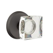 Emtek Bronze Modern Square Crystal Door Knob with #2 Rose Flat Black Patina 