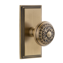 Grandeur Windsor Door Knob Set with Carre Short Plate Polished Brass