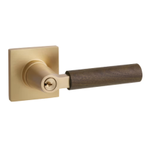 Emtek Select Dark Walnut Keyed Entry Door Lever Set with L-Square Stem Satin Brass