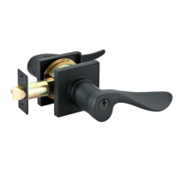 Emtek Luzern Keyed Entry Door Lever with Square Rose in Flat Black (US19)