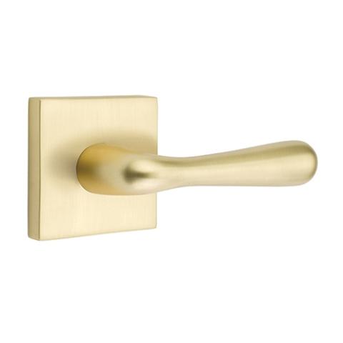 Emtek Basel Door Lever Set with Square Rose Satin Brass (US4)