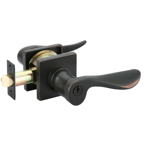 Emtek Luzern Keyed Entry Door Lever withSquare Rose in Oil Rubbed Bronze (US10B)