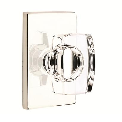 Emtek Modern Windsor Crystal Door Knob Set with Modern Rectangular Rose Polished