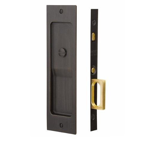 Emtek 2125 Sandcast Bronze Rustic Modern Rectangular Privacy Pocket Door Lock Medium Bronze (MB)