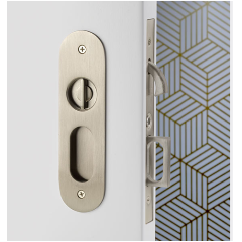 Emtek 2163 Narrow Modern Oval Keyed Pocket Door Mortise Lock Satin Nickel