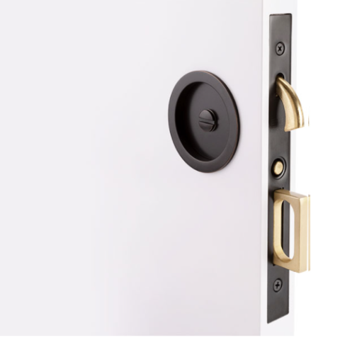 Emtek 2175 Round Privacy Pocket Door Mortise Lock - Exterior shown in Flat Black (US19)