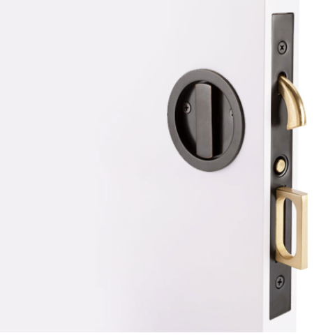 Emtek 2175 Round Privacy Pocket Door Mortise Lock - Interior shown in Flat Black (US19)