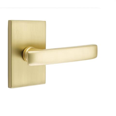 Emtek Geneva Door Lever Set with Modern Rectangular Rose Satin Brass (US4)