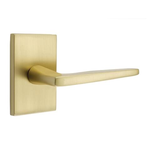 Emtek Brass Hermes Door Lever Set with Modern Rectangular Rose Satin Brass (US4)