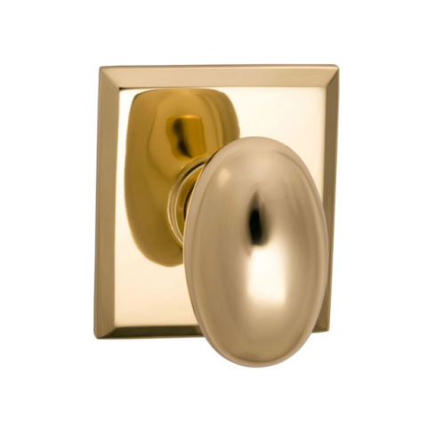 Omnia 434RT Egg Door Knob Set with Rectangular Rose Polished Brass (US3)