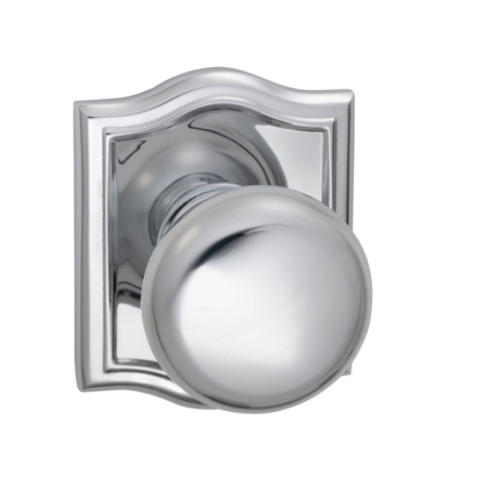 Omnia 458AR Colonial Door Knob Set with Arched Rose Polished Chrome (US26)