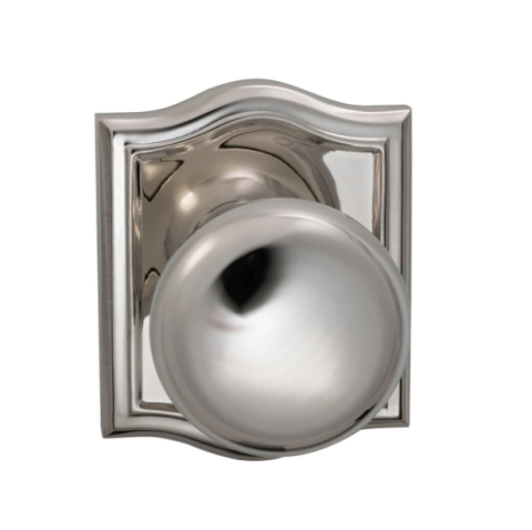 Omnia 458AR Colonial Door Knob Set with Arched Rose Polished Nickel (US14)