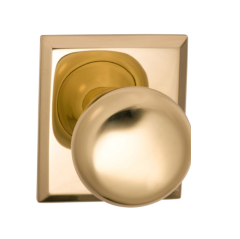 Omnia 458RT Colonial Door Knob Set with Rectangular Rose Polished Brass (US3)