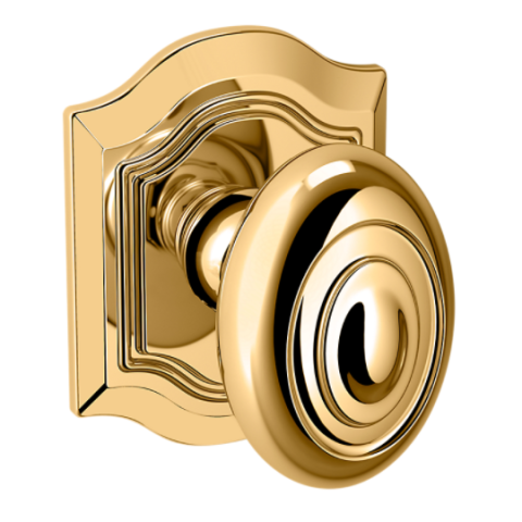 Baldwin Estate Pre-Configured 5077 Door Knob Set with R027 Rose Lifetime Polished Brass (003)