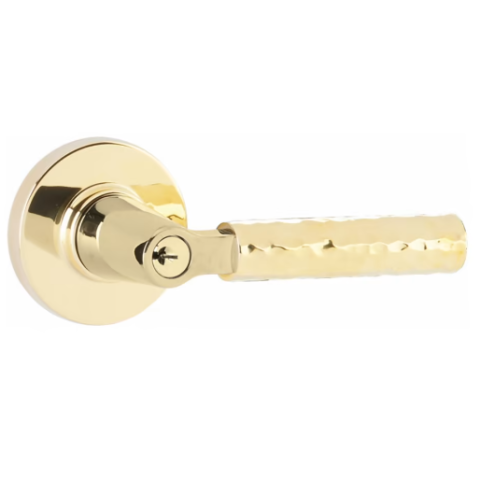 Emtek Select 5115HA Hammered Keyed Entry Door Lever Set with L-Square Stem Unlacquered Brass