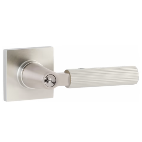 Emtek Select Straight Knurled Keyed Entry Door Lever Set with L-Square Stem Satin Nickel