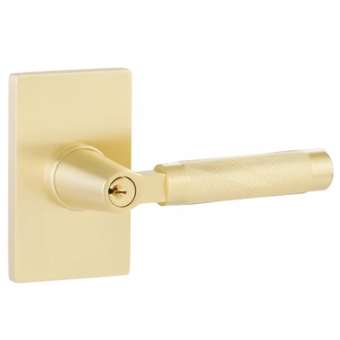 Emtek Select Knurled 5123KN Keyed Entry Door Lever Set with L-Square Stem Satin Brass