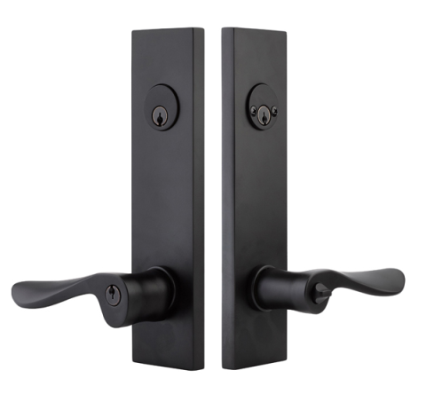 Emtek Modern Rectangular Two Point Keyed Entry shown with Luzern Lever