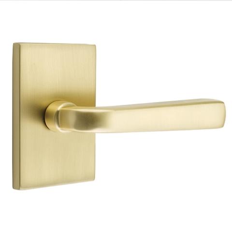 Emtek Sion Door Lever Set with Modern Rectangular Rose Satin Brass (US4)