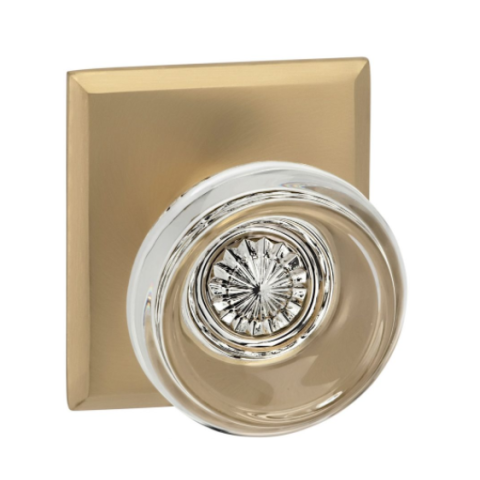 Omnia 566RT Glass Door Knob Set with Rectangular Rose Satin Brass (US4)