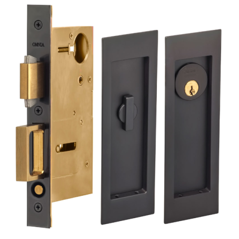 Omnia 7035/A.10B Modern Rectangular Keyed Entry Pocket Door Lock