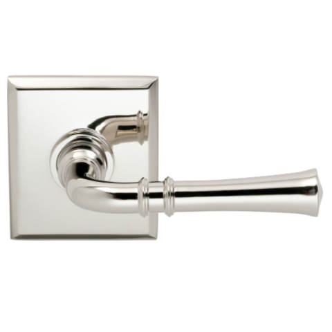 Omnia 785RT-14 Traditional Door Lever Set with Rectangular Rose Polished Nickel