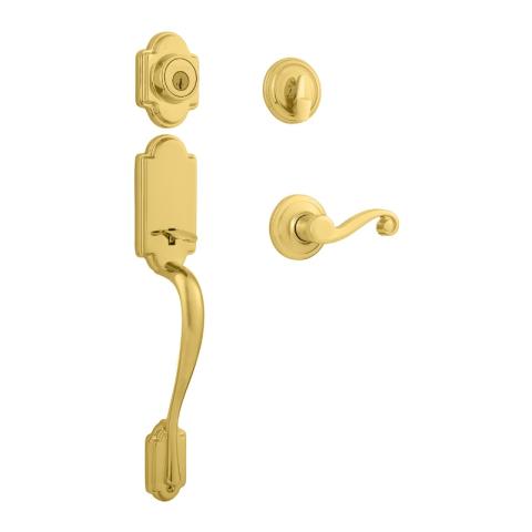 Kwikset Arlington Handleset shown with the Lido Lever in Lifetime Polished Brass