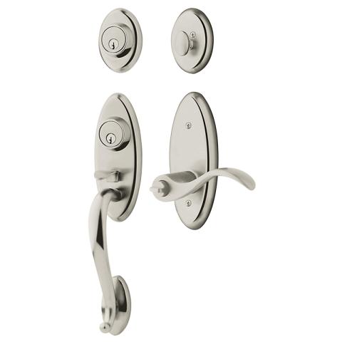 Baldwin 85345 Landon Handleset shown w/Wave Lever in Lifetime Polished Nickel