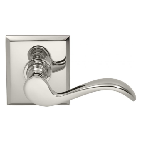 Omnia 895RT Wave Door Lever Set with Rectangular Rose Polished Nickel (US14)