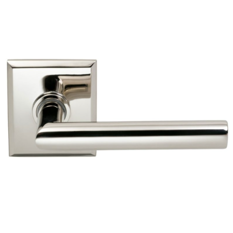 Omnia 912RT Modern Door Lever Set with Rectangular Rose Polished Nickel (US14)