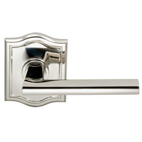 Omnia 925AR Contemporary Door Lever Set with Arched Rose Polished Nickel (US14)