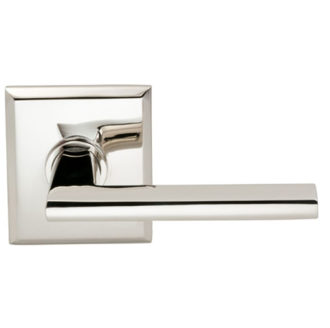 Omnia 925RT Contemporary Door Lever Set with Rectangular Rose Polished Nickel (US14)